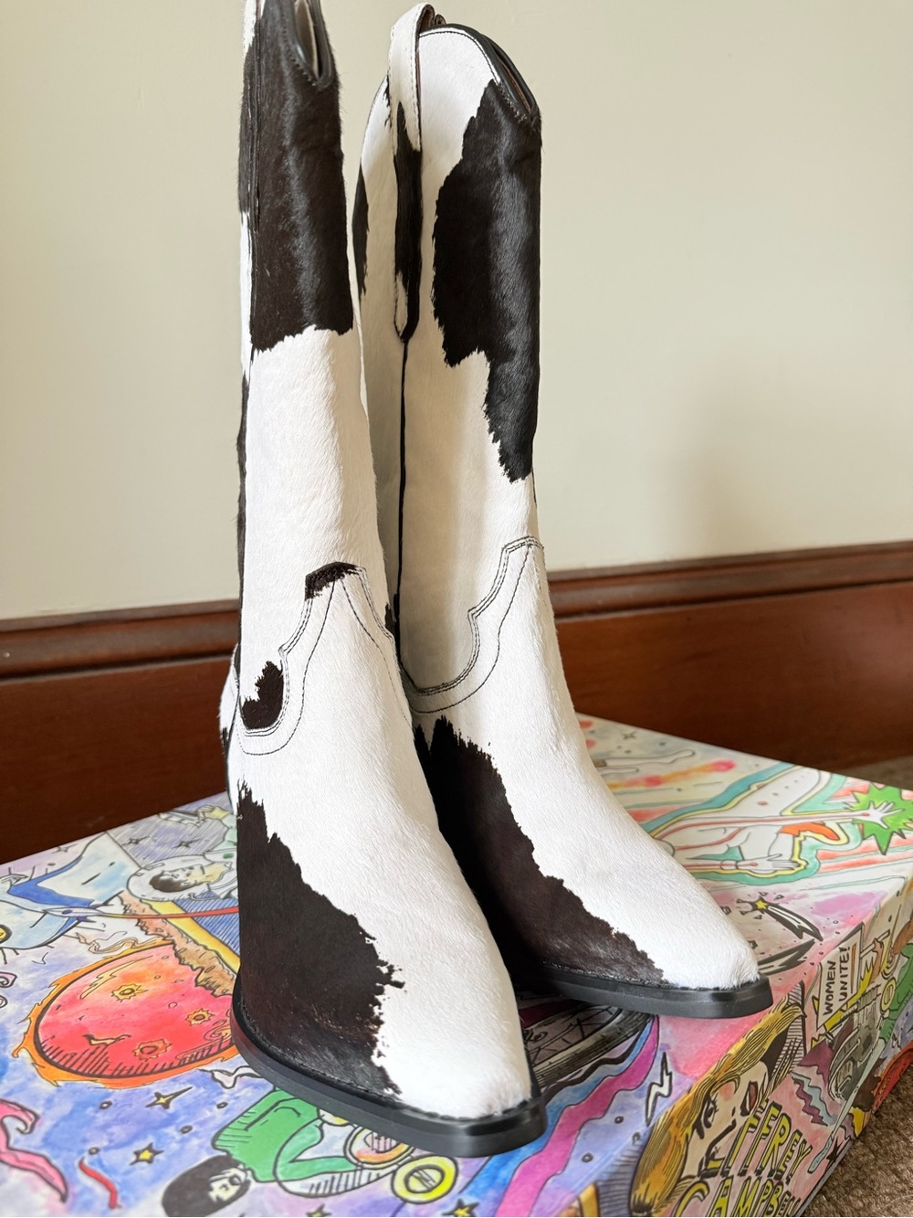 Jeffrey Campbell Black and White Cowhide Western Boots - Picture 2 of 4